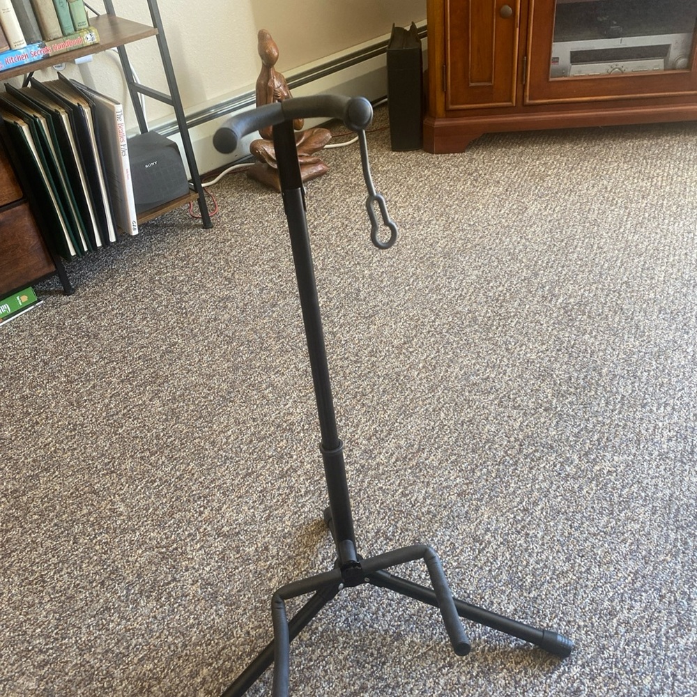 Adjustable Black Electronics Stand with Padded Yoke